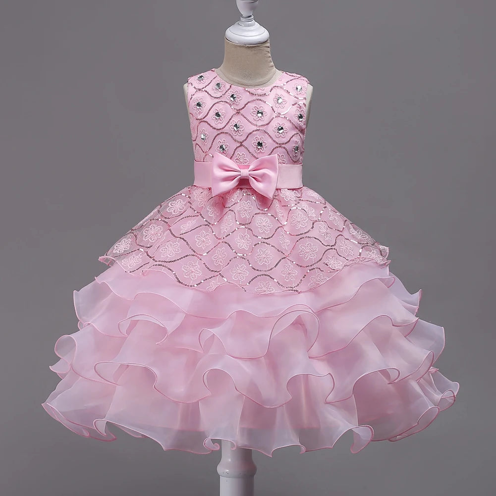 Children's wedding dress, princess dress, girl's program performance dress, diamond decoration cake, fluffy skirt