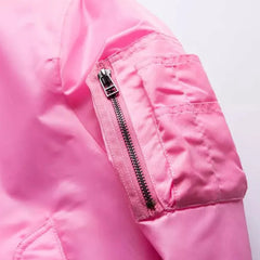 Men Pink Bomber Jacket Quilted / Thin Aviator Jackets Zippered Sleeve Pocket