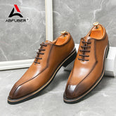 Luxury Business Dress Oxfords Leather Men Shoes Lace Up Painted Toe Stripes