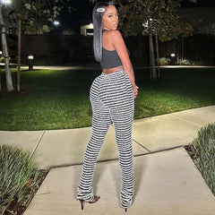 Black and White Knitted Pants Women Bottoms