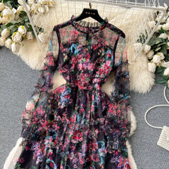 Formal attire Dresses: Long Sleeve Floral Print Prom Dresses