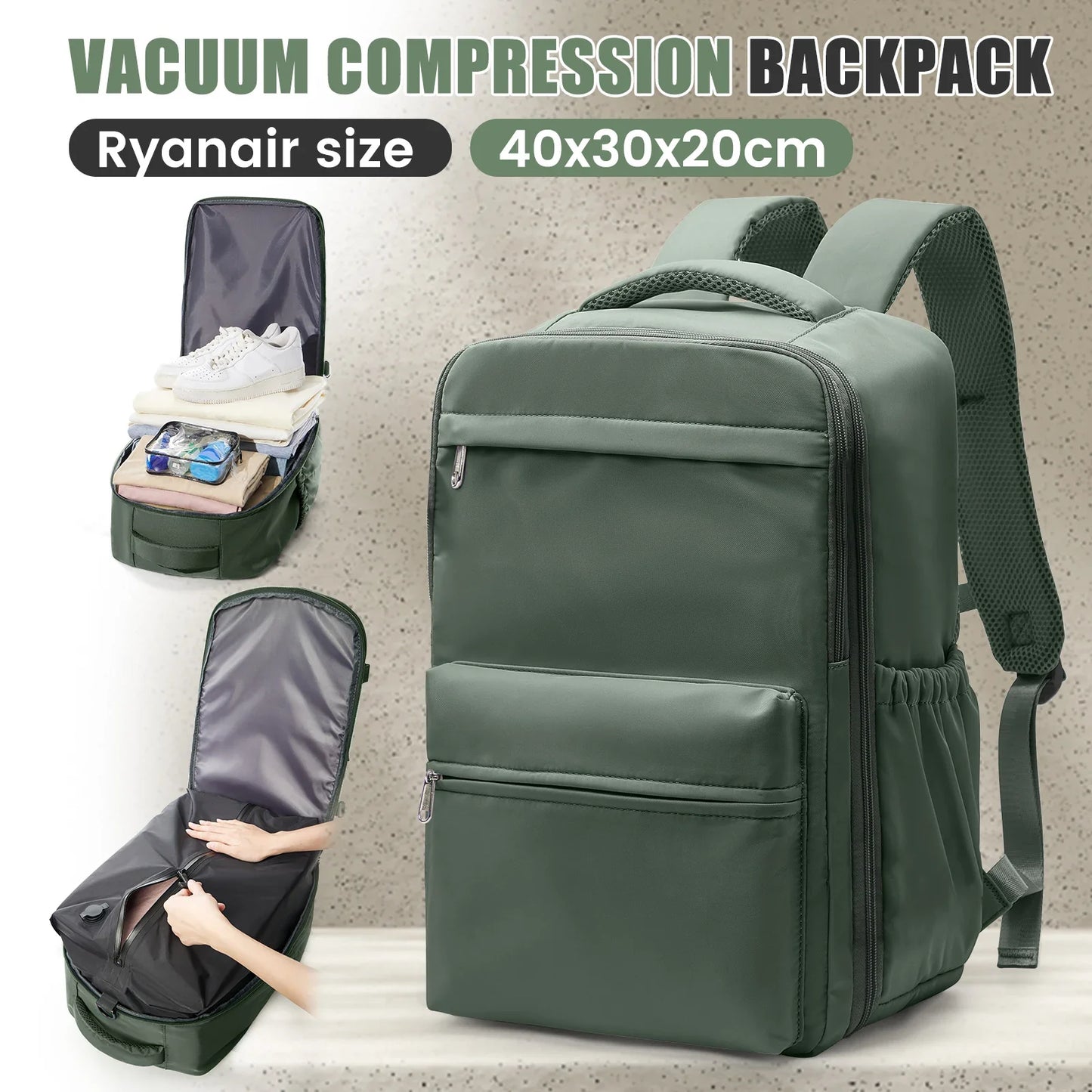 Ryanair 40x30x20 Travel Backpack Vacuum Compression Backpack with Pump, Wizzair Cabin Bag 15.6" Laptop Travel Bag,Storage Bag