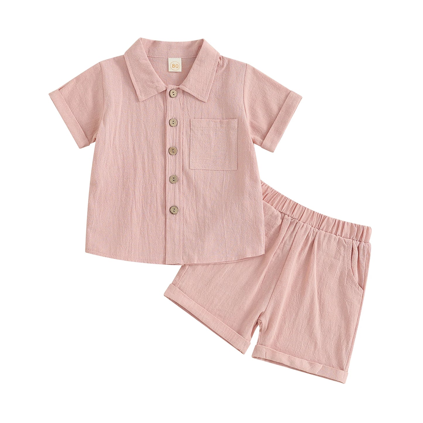 Fashion New Summer Toddler Boy Clothes Set Kids Cotton Linen Outfits Solid Color Short Sleeve Button Down Shirt Tops Shorts Suit