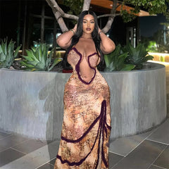 Evening Dresses: Sleeveless Hollow Dress Camisole Shrunk Split Wave Cut Dress