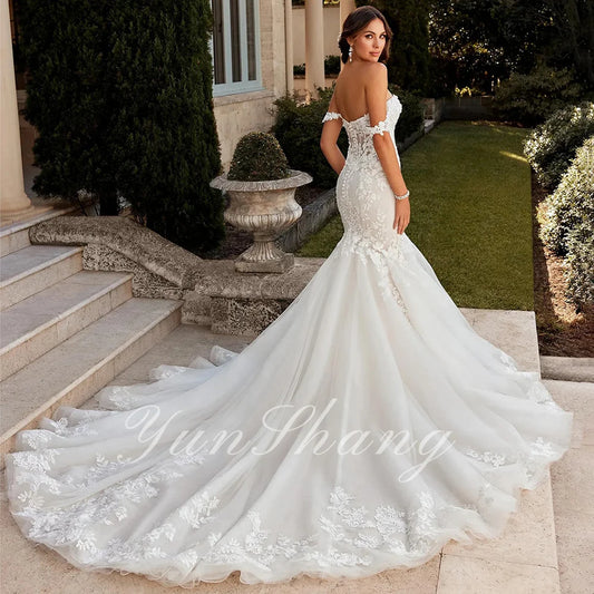 White Bridesmaid Dresses: Lace Wedding Dress Trumpet Tulle Sweetheart Off Shoulder
