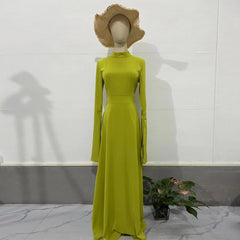 Sleeve Long Half High Neck Dress for Women Bandage Floor-Length Dress