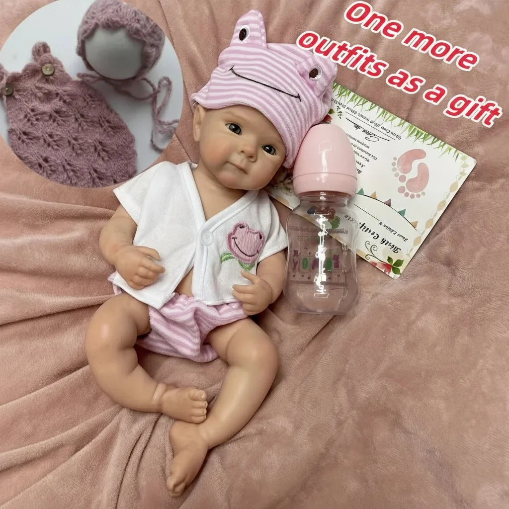 13Inch Bettie Silicone Reborn Doll With Open Mouth & 2 Sets Clothes Handmade Painted Skin Waterproof Reborn Girl Doll
