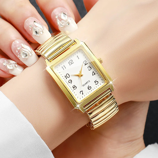 Fashion Rectangle Arabic Dial Women Watches Casual Asual Elastic Strap Quartz Wristwatch for Ladies Relogio Feminino (No Box)