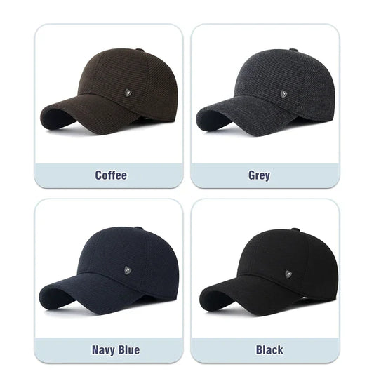 Mens Winter Baseball Cap with Ear Flaps, Baseball Winter Hats with Ear Flaps for Men Outdoor Walk Running Adjustable Size