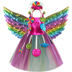 Girls Candy Dress Children Rainbow Lollipop Tulle Tutu Kids Holiday Stage