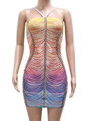 Formal attire Dresses: Backless mini rhinestone summer dress women elegant luxury
