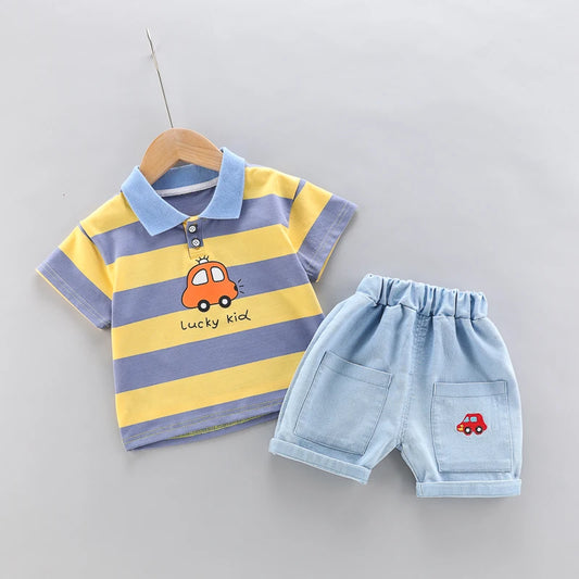 Baby boys Polo Shirt + Handsome Denim Shorts 2-Piece Set kids girls clothes suits summer