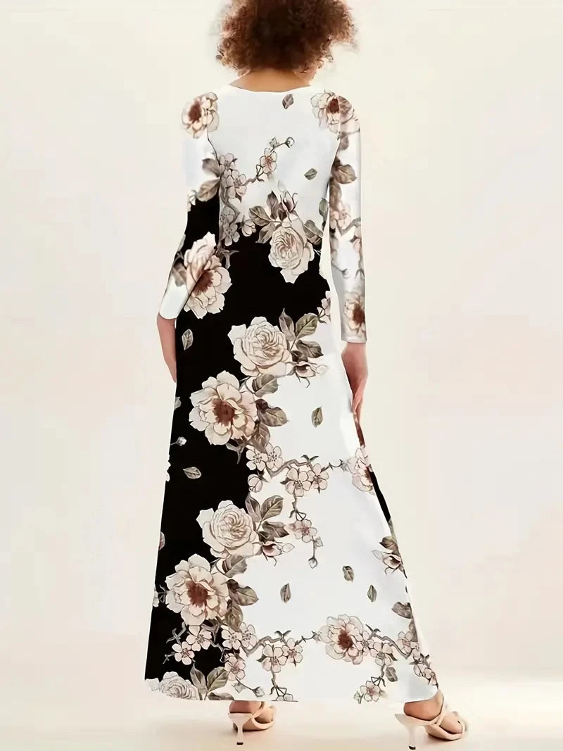 Plus Size Autumn Winter Long Dress Women Black Long Sleeve O-neck