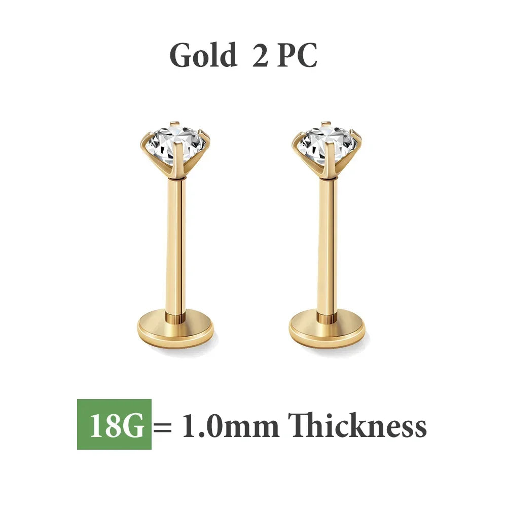 2/8PCS Stainless Steel Eearring Nose Stud Cartilage Piercing Jewelry Helix Tragus Lip Flat Back Tiny Earrings for Women 18G