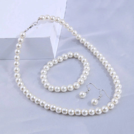 Vintage Simulated Pearl Jewelry Sets for Women Fashion Statement Necklace