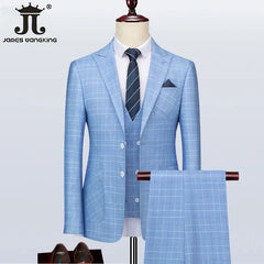 Tuxedo for Mens: Elegant Blue Plaid Men's Three-Piece Suit for Weddings and Formal