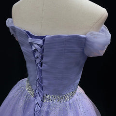 Homecoming Dresses: Evening Dress Purple Tulle Beading Pleat Off the Shoulder