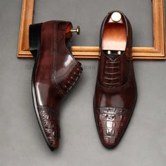 Mens Oxford Genuine Leather Shoes Black Brown Cap Toe Shoes Brogue