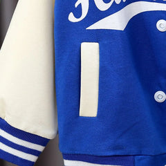 Boys' autumn letter baseball single-breasted jacket+round neck printed cotton long sleeve+striped sweatpants 3Pcs suit