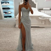 Formal attire Dresses: Long Evening Dress Women Spring Slash Neck High Split