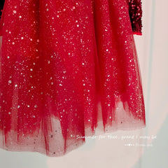 Red Sequins Christmas Dress for Girls Kids Winter Long Sleeve Clothes