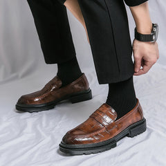 Ripe-young Men's Retro Leather Shoes Grace Thick Bottom Loafers Men Fashion Black