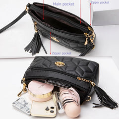 Double Zipper Crossbody Bag Fashion PU Diamond Lattice Shoulder Bag