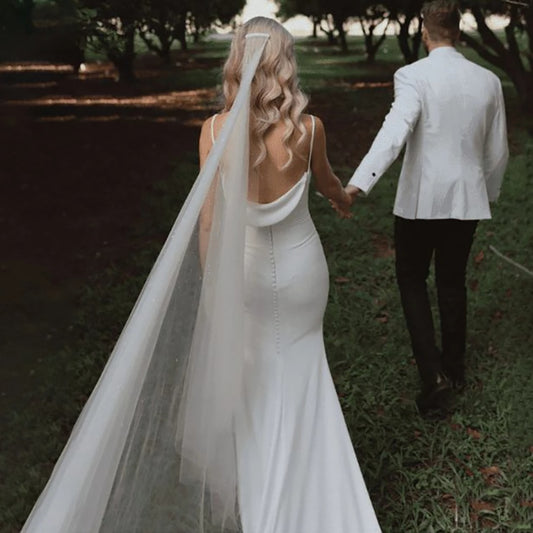 White Bridesmaid Dresses: Wedding Gown For Brides Simple Backless Draped Satin