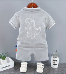 Infant Baby Boy Sets Summer Clothing Casual Sport Suit POLO Shirt + Shorts 2Pcs Set Boys Kids Grey Dinosaur Print Tracksuit