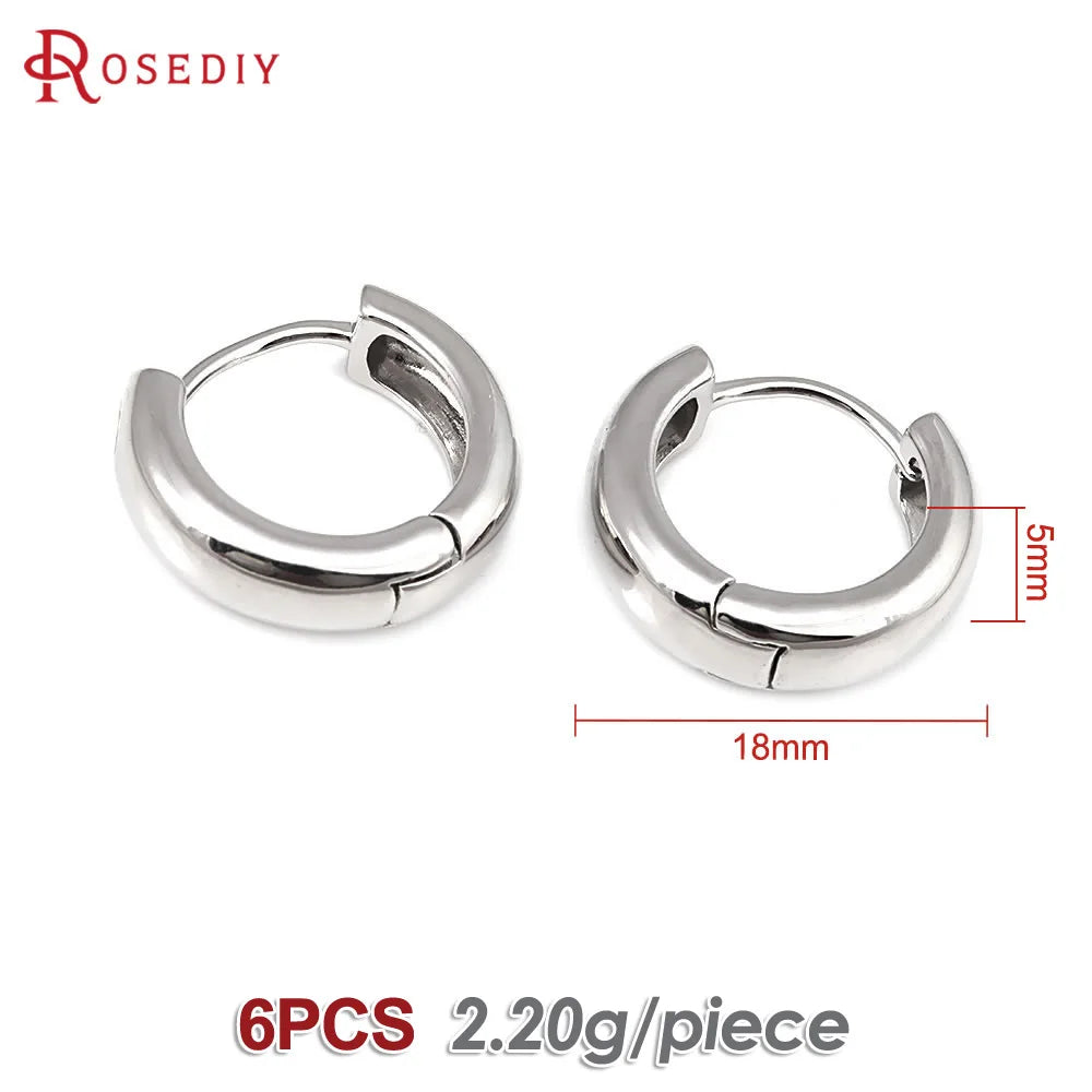 6PCS 14MM 16MM 18MM 23MM 25MM 30MM 18K Gold Color Brass Round Circle Loop Earrings Hoops Jewelry Making Supplies Accessories