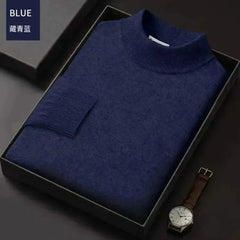 Men's Mock Collar 100% Pure Woolen Sweater Tops Autumn Winter