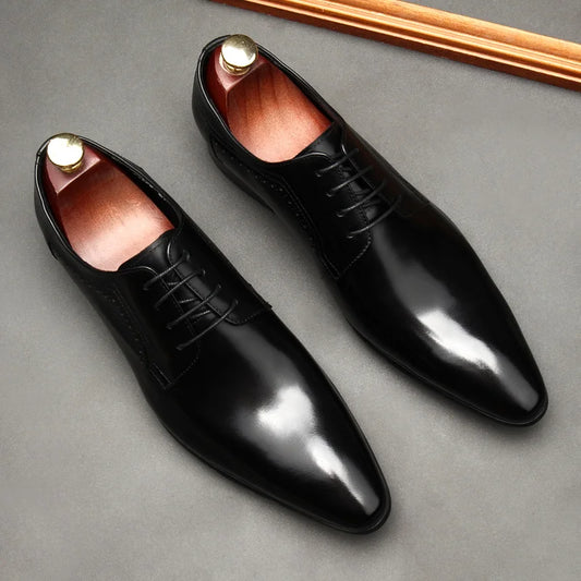 Classic Formal Shoes Men Fashion Lace Up Genuine Leather