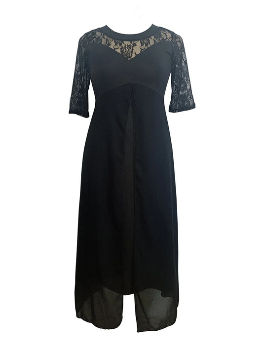 Fashion Summer Dress Female Lace Patchwork See Through Elegant Dresses
