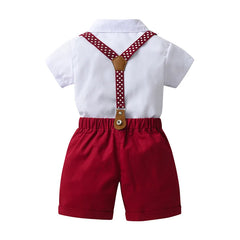 1 2 3 4 5 6 Years Boy Wedding Summer Clothes Star Print Suspender Set Kid Cotton Solid T-shirt Shorts Children Toddler Suits