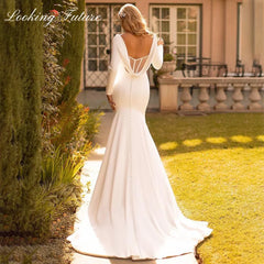 White Bridesmaid Dresses: Wedding Dress Satin Cowl Back O-Neck Bridal Gown