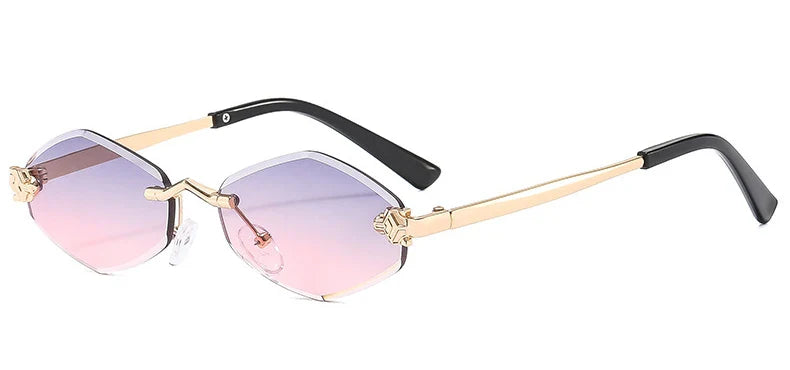 Luxury Polygon Sunglasses for Women Hipster Irregular Rimless Sunglasses Ladies Small Metal Frame Vintage Rhombus Eyewear Brown
