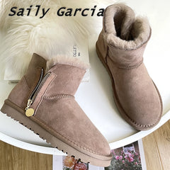 Short Plush Side ZIpper Mid Calf Snow Boots Wool Fur Grace