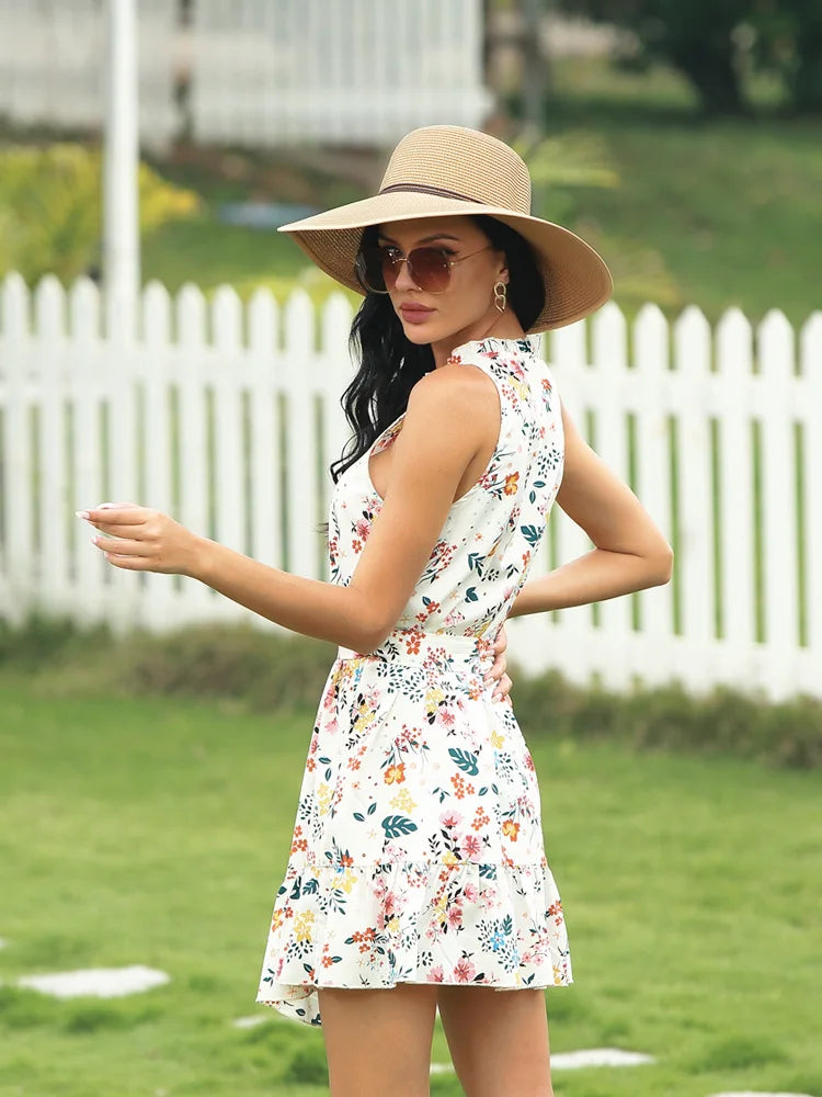 Plus Size Women's Casual Sleeveless Floral Mini Dress Summer Beach