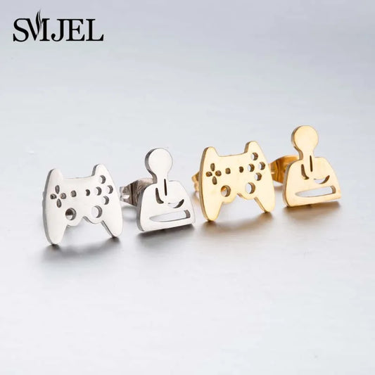 Golden Vintage Mandala leaf Pineapple Earrings for Women Trend Fairy Cup Stainless Steel Earring Punk Game Controller Studs Gift