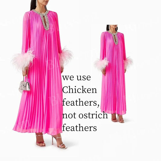 Homecoming Dresses: Prom Dresses Long Sleeves Chicken Feathers Formal Party Gown