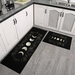 Kitchen Rug Black Gothic Witchy Moon Printed Floor Mat Anti-slip Long Strip Carpet