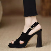 One-button Sandals, Thick Open Toe Black Professional 9cm High Heels