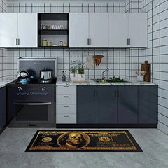 Black Gold 100 Dollar Bill Money Kitchen Floor Mat Home Entrance Doormat Corridor