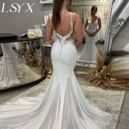 White Bridesmaid Dresses: Mermaid Wedding Dress Spaghetti Strap Court Train