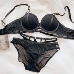 Women Lace Underwear Hollow Push Up Bra Set Classic Bandage Adjustable