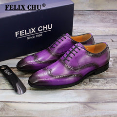 Size 7-12 Handmade Men's Wingtip Oxford Shoes Genuine Calfskin Leather Brogue