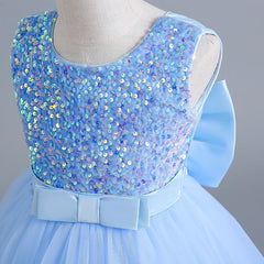 12 14 Yrs Girls Party Dresses Blue Sequined Bow Gala Prom Gown for Children Kids Formal Events Costume Birthday Princess Clothes