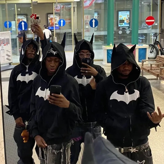 Y2K zip up hoodie Gothic Embroidery Bat anime hoodie Hip hop Men women oversized