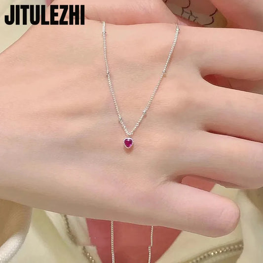 925 Sterling Silver Necklace Pendant For Women Jewelry Love Necklace Small Mini Red Heart Pendant Simple Heart Shaped Collar