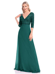 Homecoming Dresses: Long Sleeve Gown V Neck Pink Evening Dresses For Women
